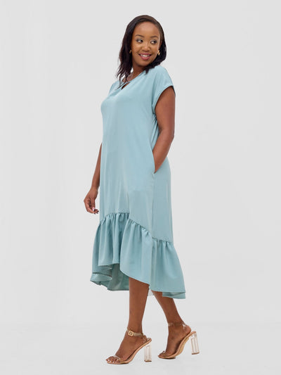 Vivo Zahari Drop Shoulder High Low Dress - Mint - Shopzetu