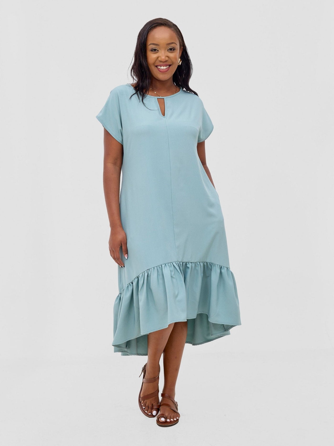 Vivo Zahari Drop Shoulder High Low Dress - Mint - Shopzetu