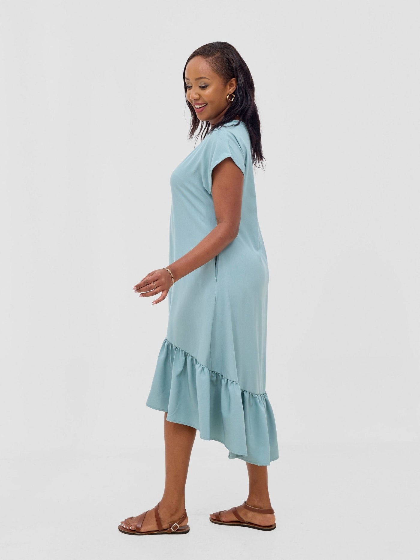 Vivo Zahari Drop Shoulder High Low Dress - Mint - Shopzetu