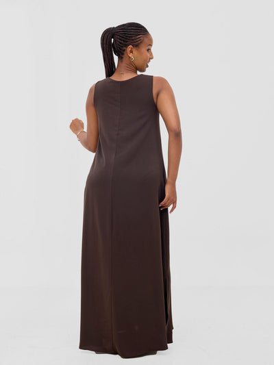 Vivo Ava Front Pleat Maxi Dress - Chocolate - Shopzetu