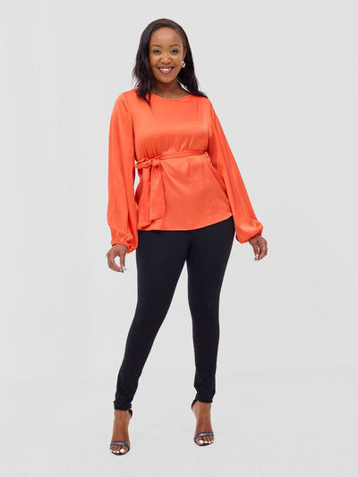 Vivo Basic Satin Bishop Sleeved Top - Orange - Shopzetu