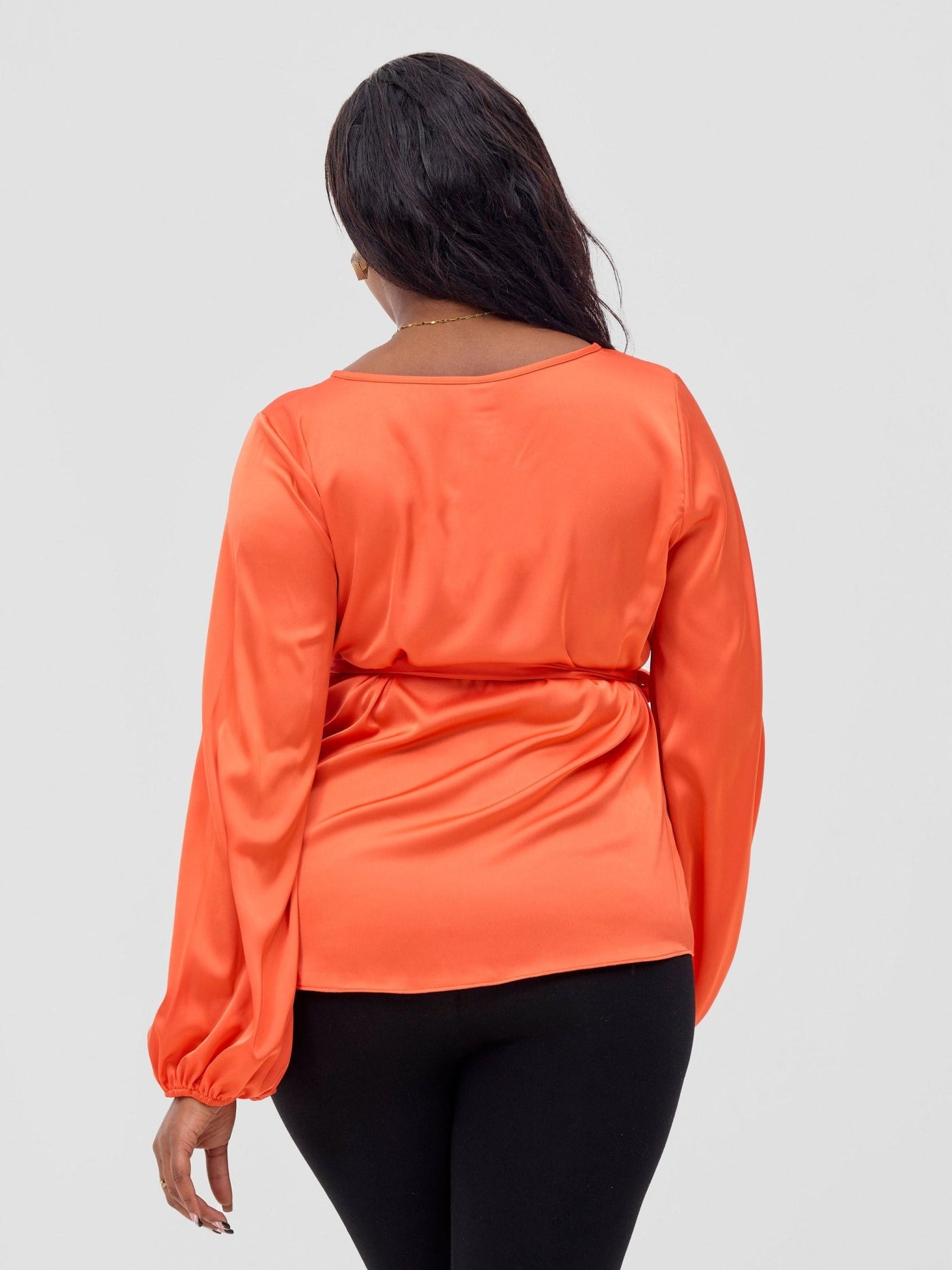 Vivo Basic Satin Bishop Sleeved Top - Orange - Shopzetu