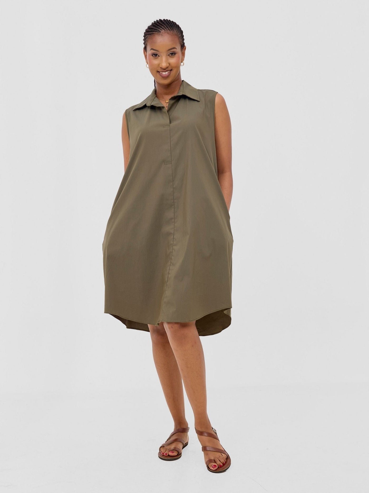 Safari Kaya Sleeveless Tent Shirt Dress - Hunters - Shopzetu