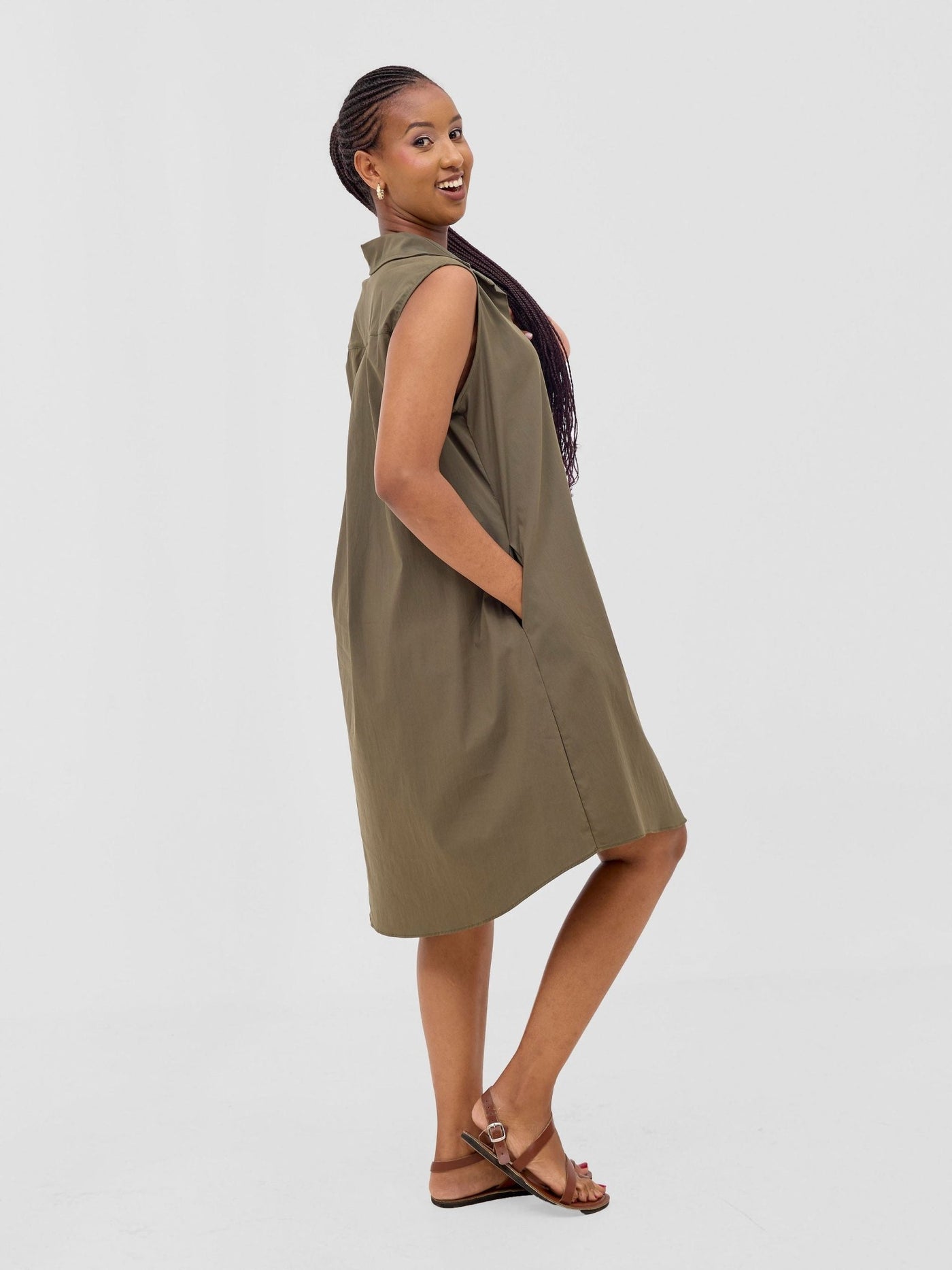 Safari Kaya Sleeveless Tent Shirt Dress - Hunters - Shopzetu