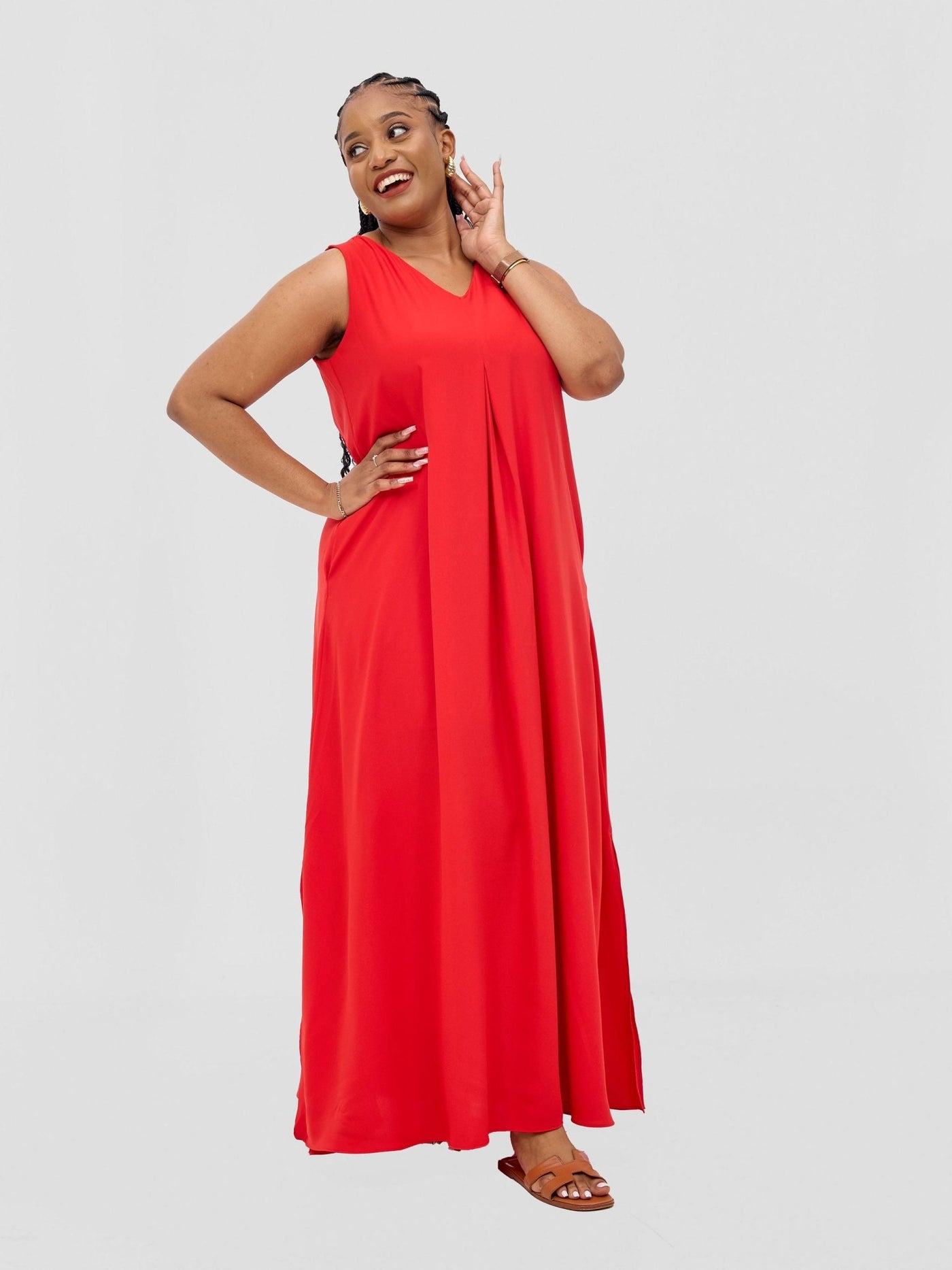 Vivo Ava Front Pleat Maxi Dress - Red - Shopzetu