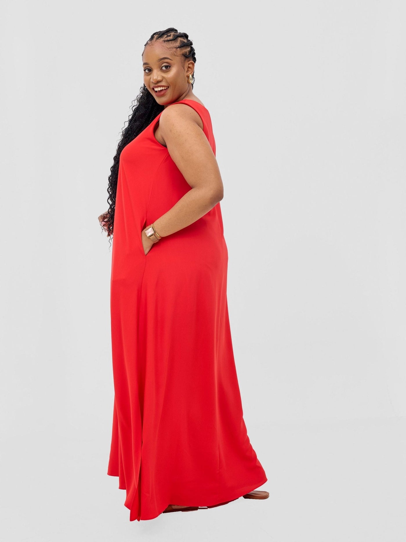 Vivo Ava Front Pleat Maxi Dress - Red - Shopzetu