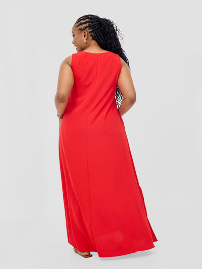 Vivo Ava Front Pleat Maxi Dress - Red - Shopzetu