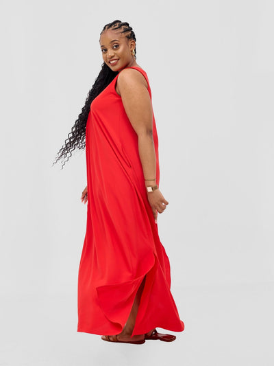 Vivo Ava Front Pleat Maxi Dress - Red - Shopzetu