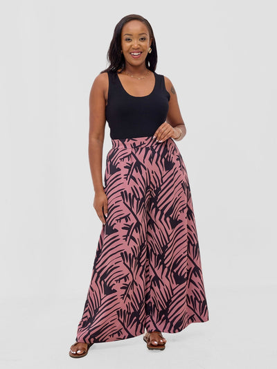 Vivo Ayla Crepe Pants - Light Dust Pink / Black Lala Print - Shopzetu