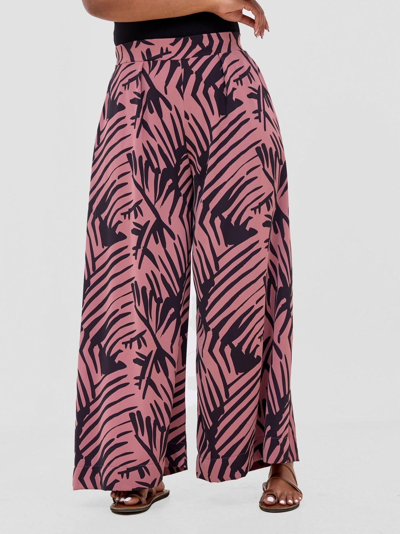 Vivo Ayla Crepe Pants - Light Dust Pink / Black Lala Print - Shopzetu