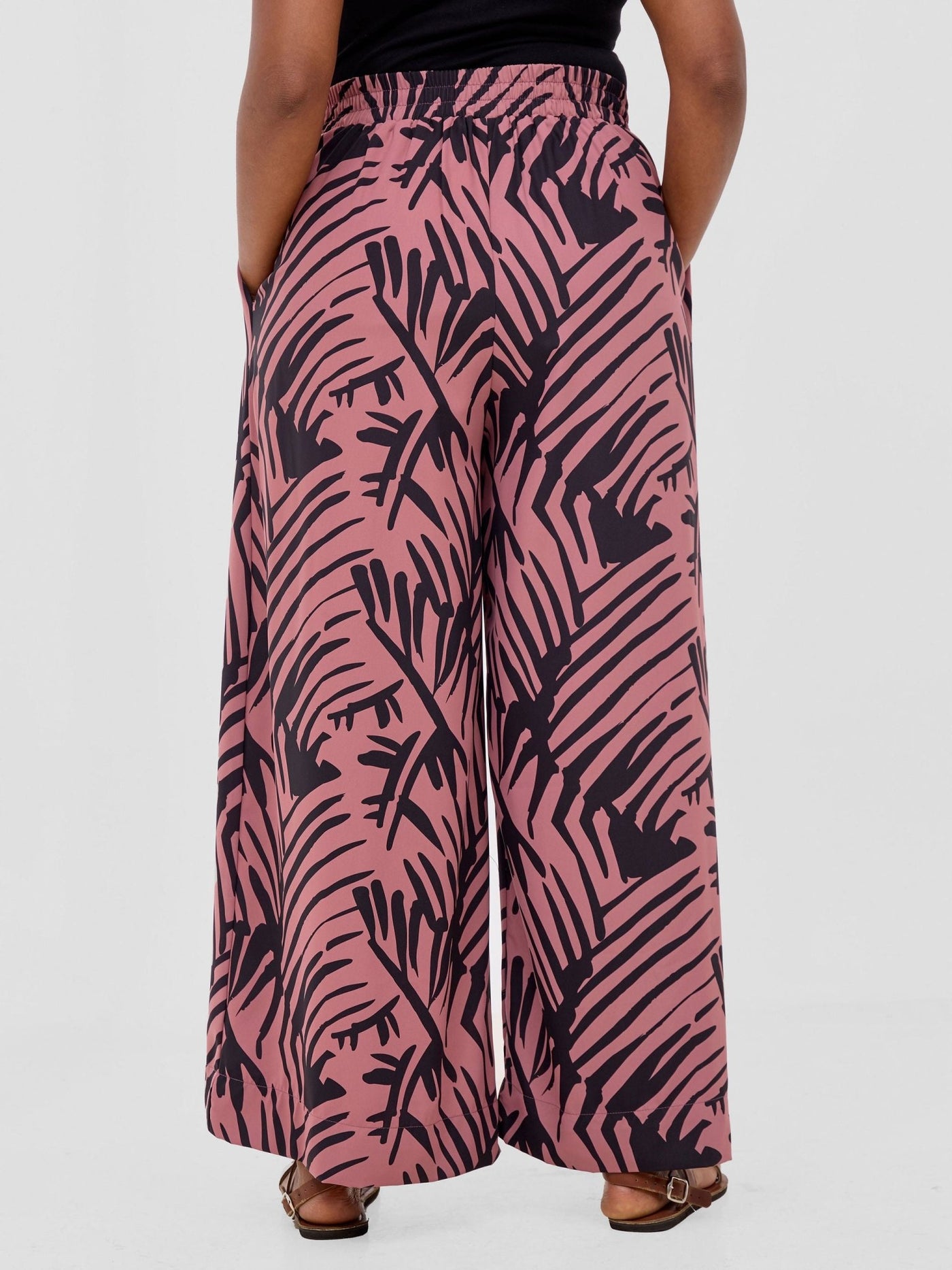 Vivo Ayla Crepe Pants - Light Dust Pink / Black Lala Print - Shopzetu