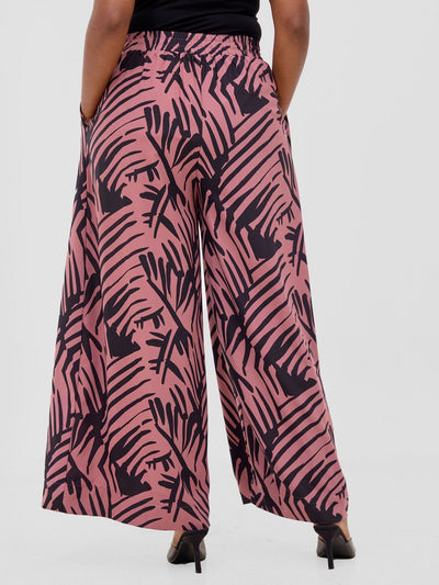 Vivo Ayla Crepe Pants - Light Dust Pink / Black Lala Print - Shopzetu