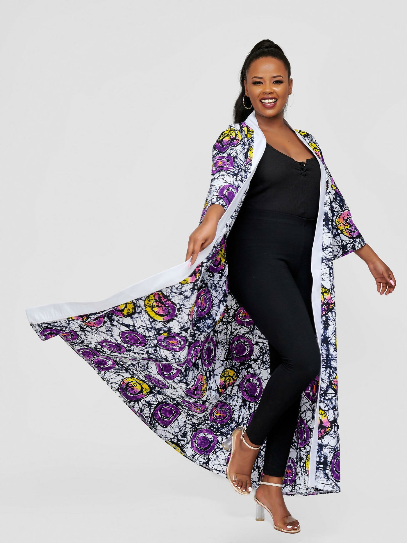 Tuli Adira Ankara Kimono - Purple / White