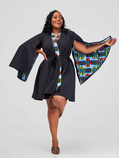 African Yuva Wingu Cape Dress - Black - Shopzetu