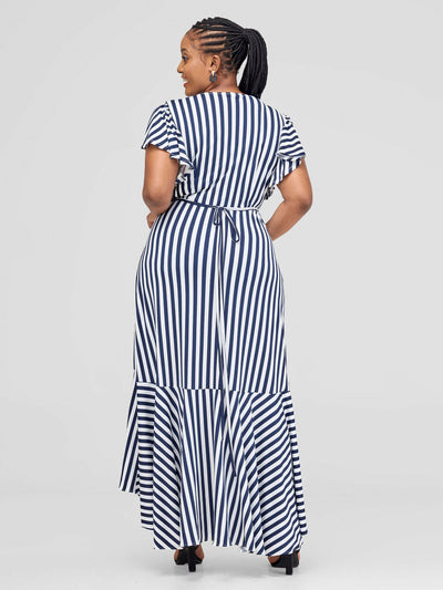 Elsie Glamour Amira Maxi Dress - Navy Blue / White Print