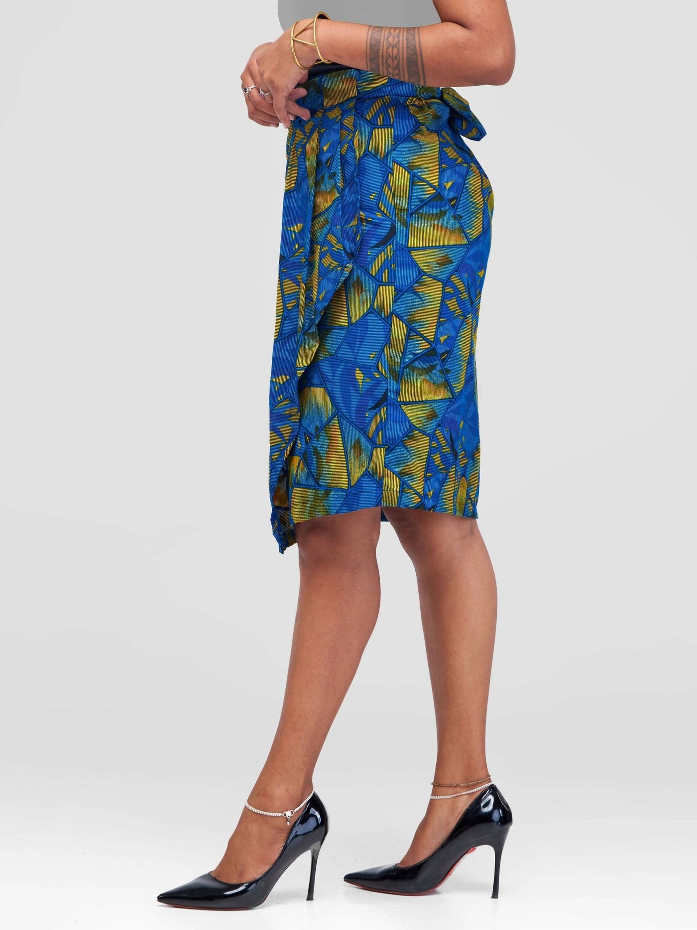 Vazi Afriq Ankara Wrap Skirt - Blue / Yellow - Shopzetu