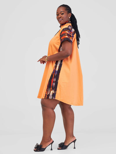 Vazi Afriq Cotton Ankara Shirt Dress - Orange - Shopzetu