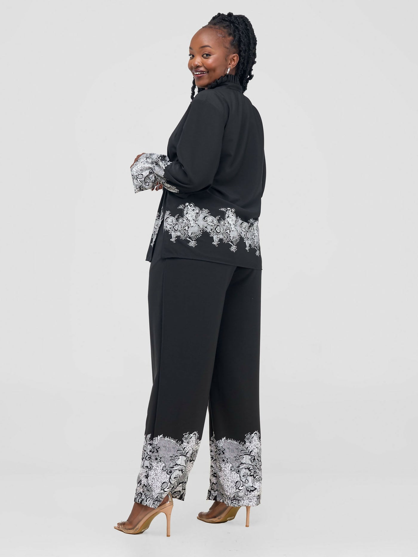 Inroses Hub Floral Pant Set - Black / White