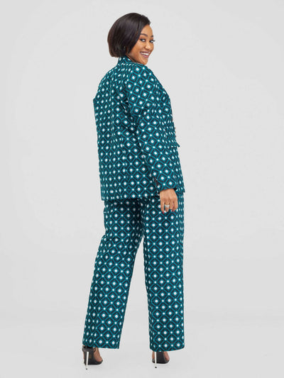 SBV Ankara Pant Suit - Green / White Print - Shopzetu