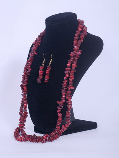 Klewisia Closet Double Layered Ceramic Beads Necklace Set - Maroon - Shopzetu