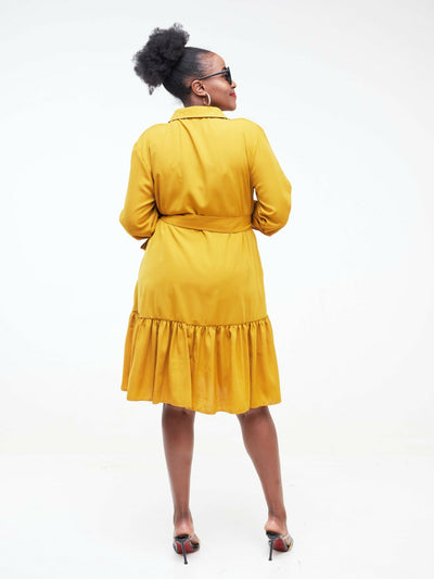 Sheila Shirt Knee Length Dress - Yellow - Shopzetu