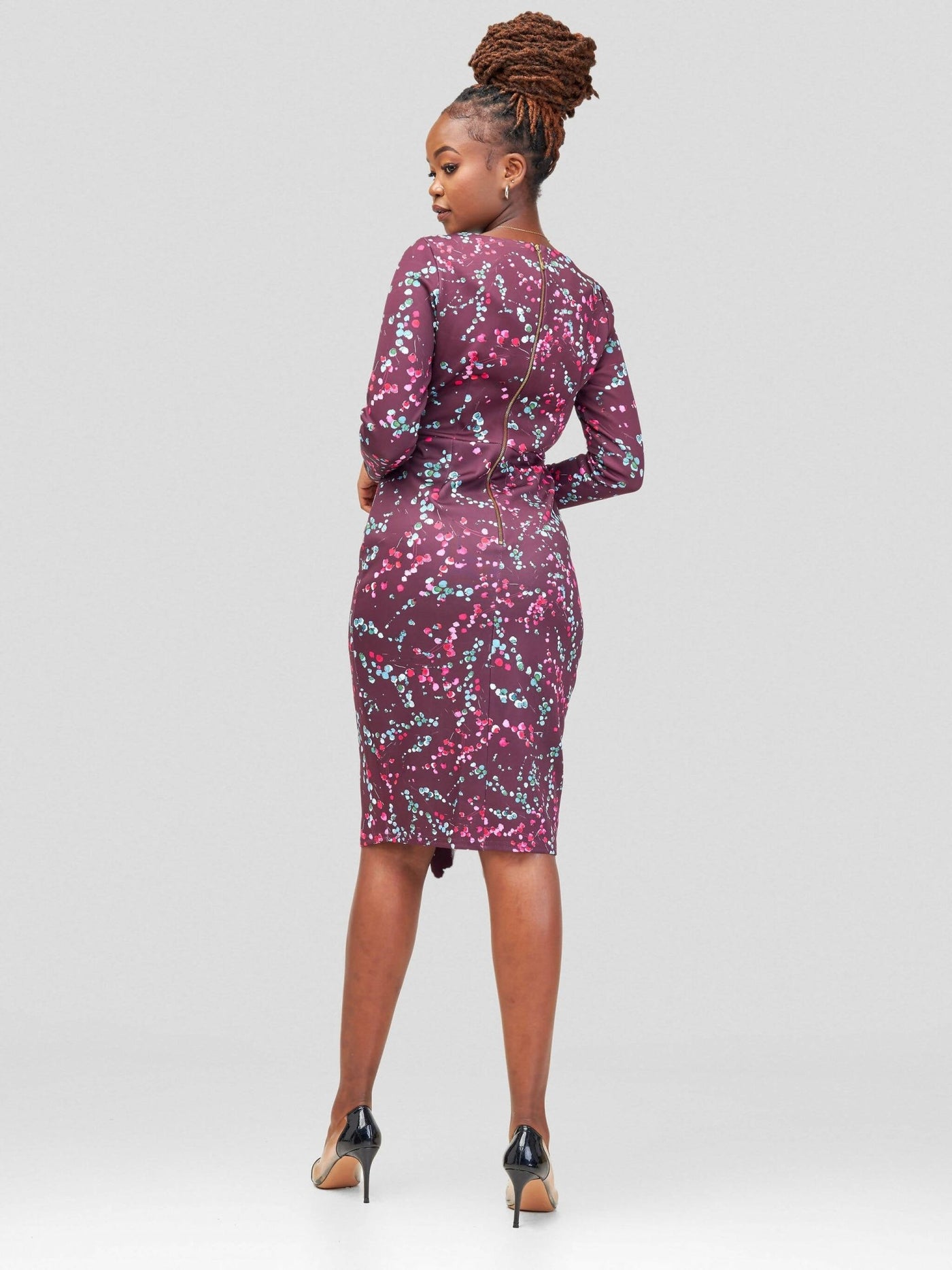 Immaculate Chic Draped Wrap Dress - Maroon Floral - Shopzetu