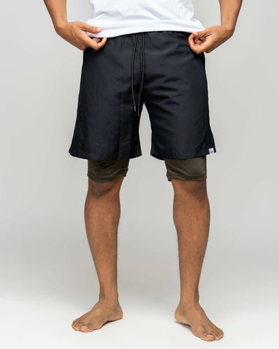 Modest Workout 2in1 Short Shorts - Black / Olive Green - Shopzetu