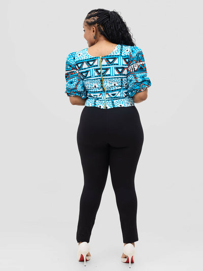 Lale Fancy Ankara Top - Blue - Shopzetu