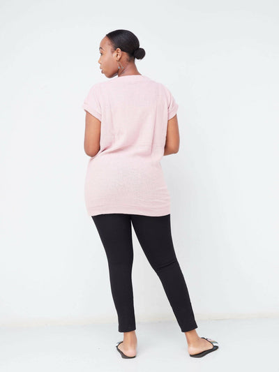 Hessed Short Sleeved Sweeter Top - Pink - Shopzetu