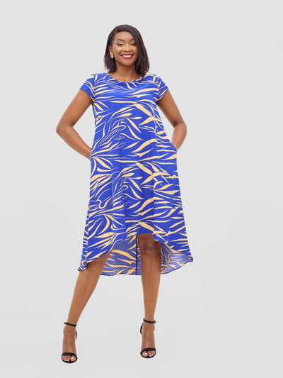 Vivo Jema High Low Tent Dress - Blue / Cream Print - Shopzetu