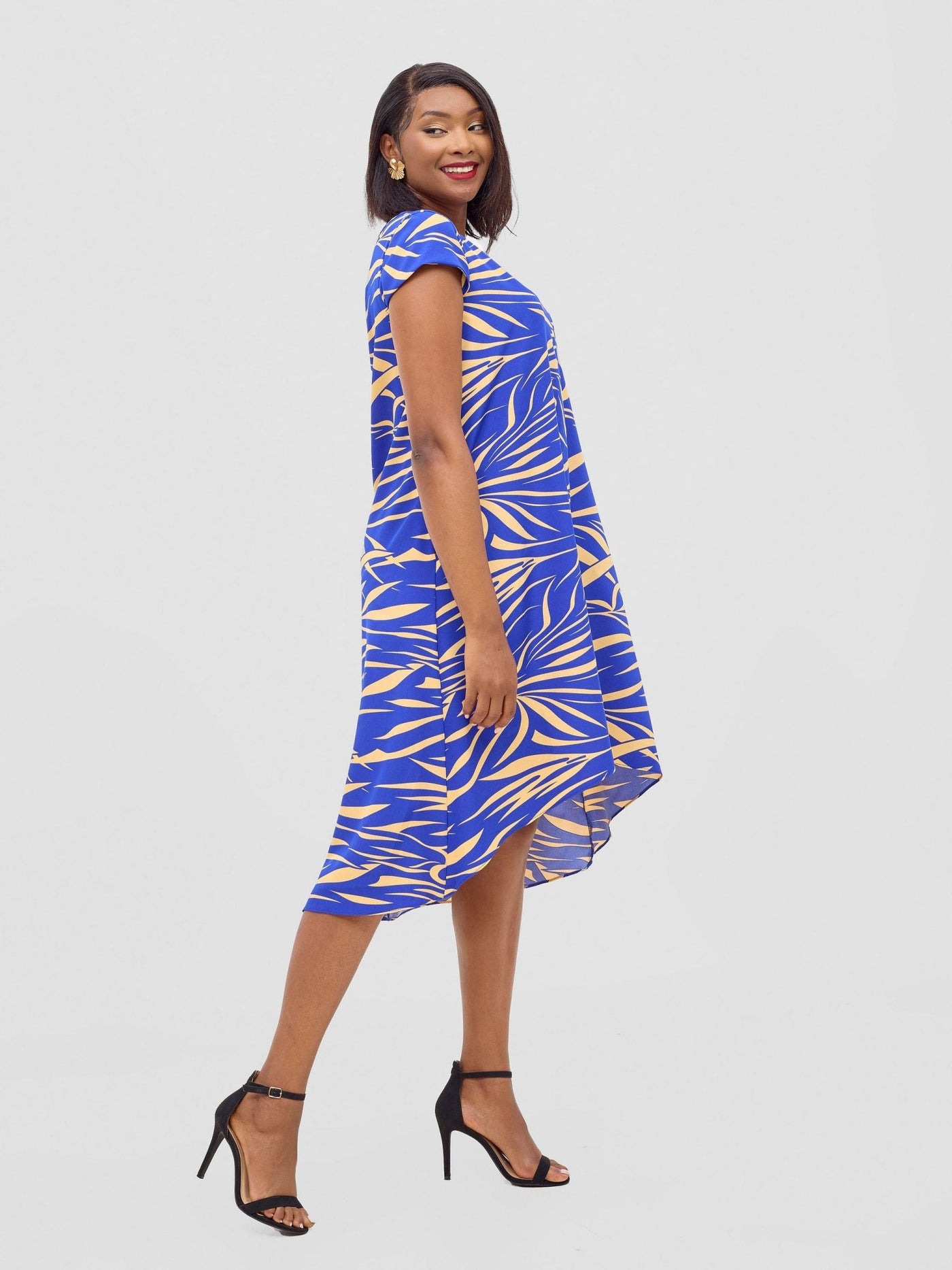 Vivo Jema High Low Tent Dress - Blue / Cream Print - Shopzetu