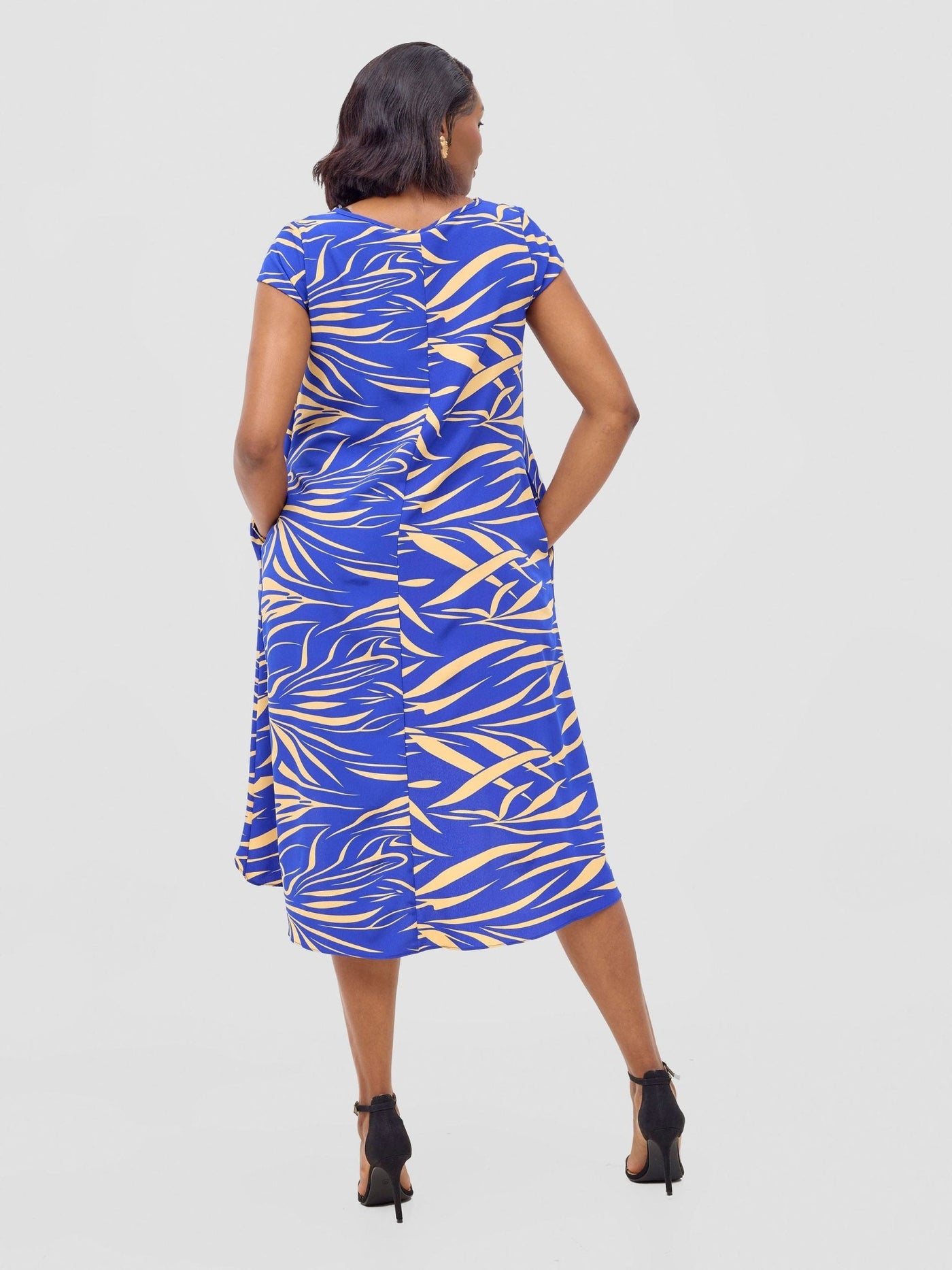 Vivo Jema High Low Tent Dress - Blue / Cream Print - Shopzetu