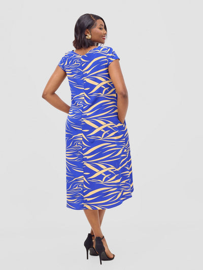 Vivo Jema High Low Tent Dress - Blue / Cream Print - Shopzetu