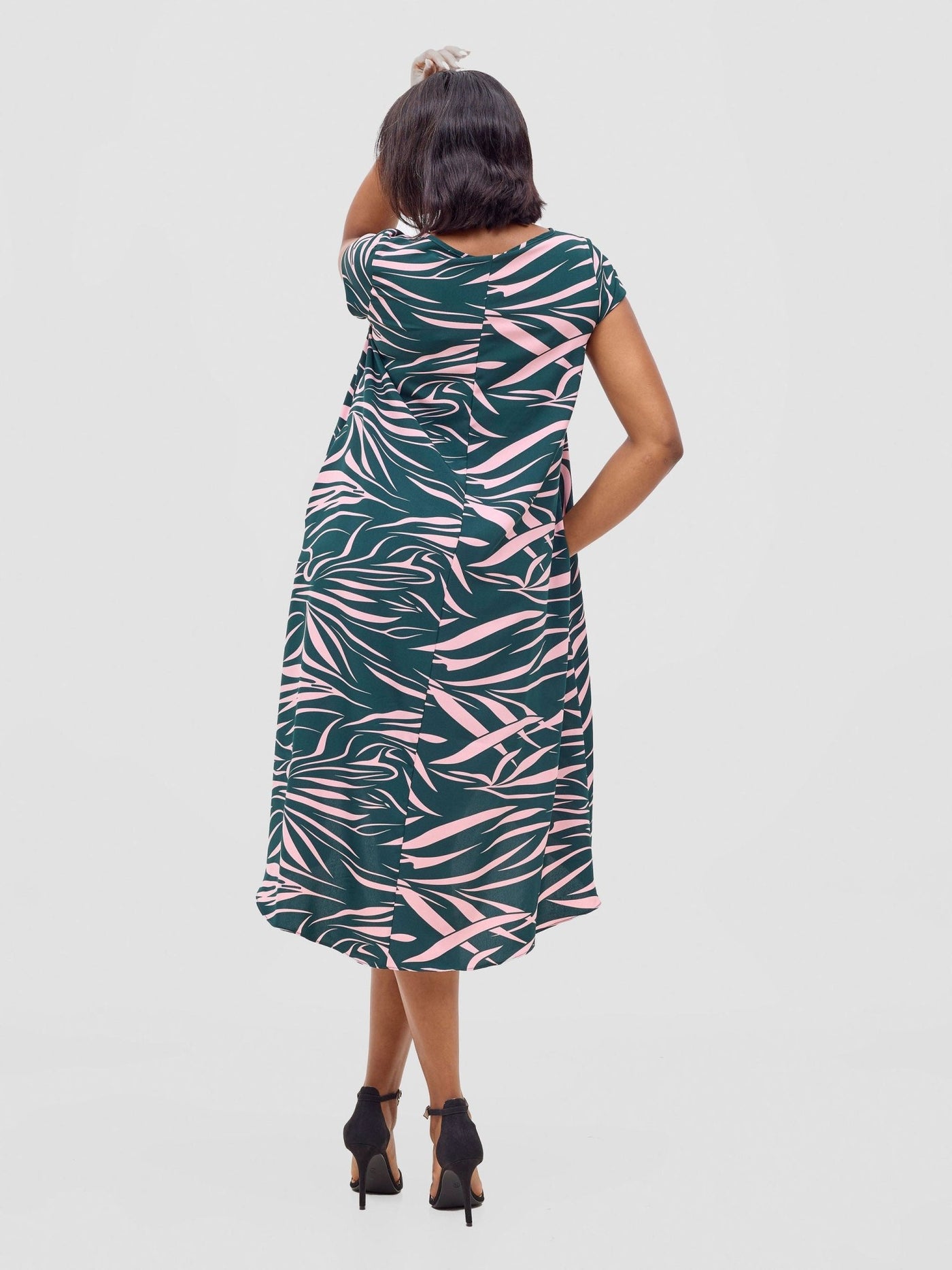 Vivo Jema High Low Tent Dress - Green / Pink Print - Shopzetu