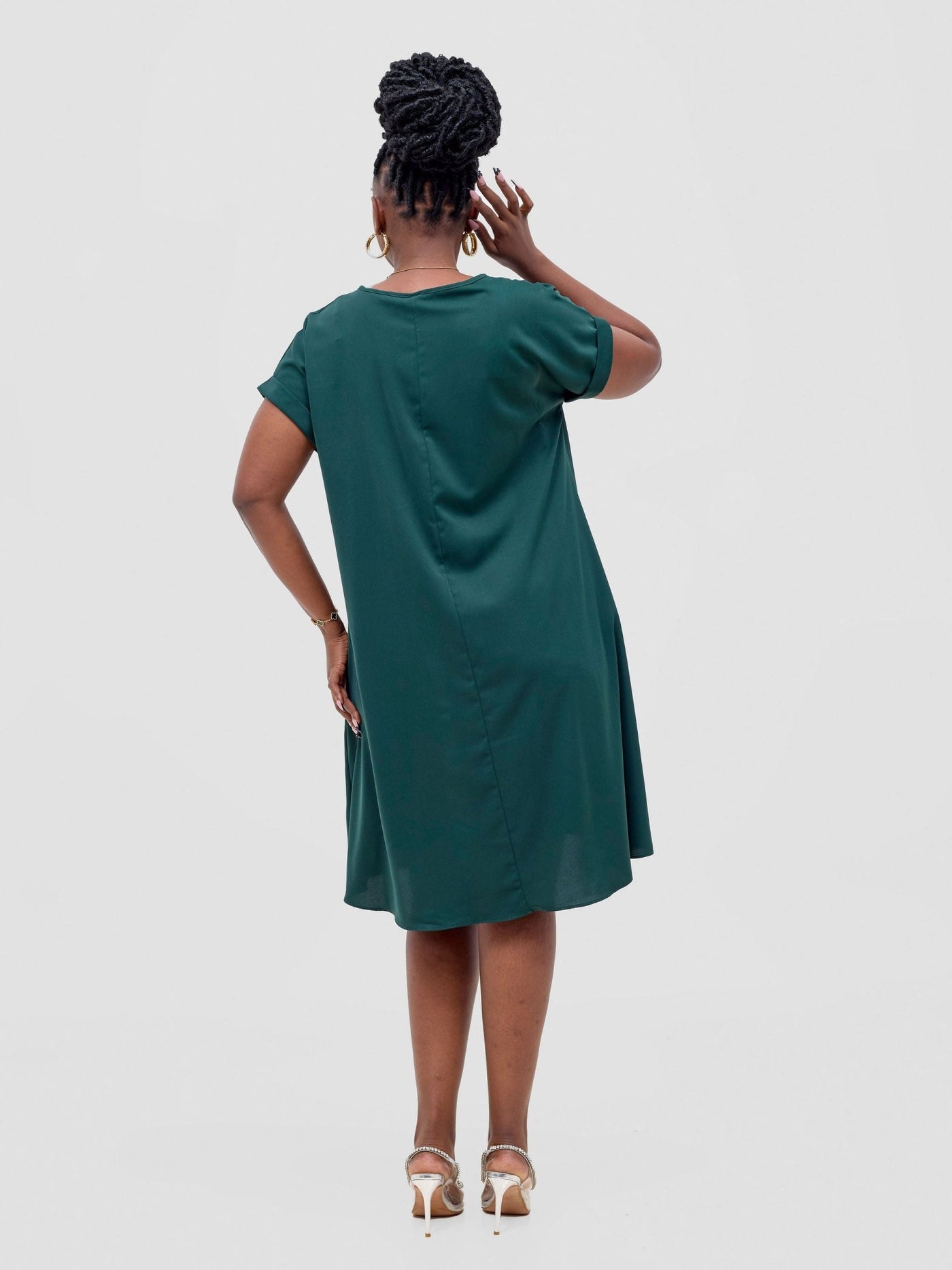 Vivo Pesi Drop Shoulder Tent Dress - Dark Green - Shopzetu