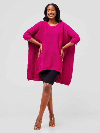 Anel's Knitwear Drop Shoulder Poncho - Hot Pink - Shopzetu
