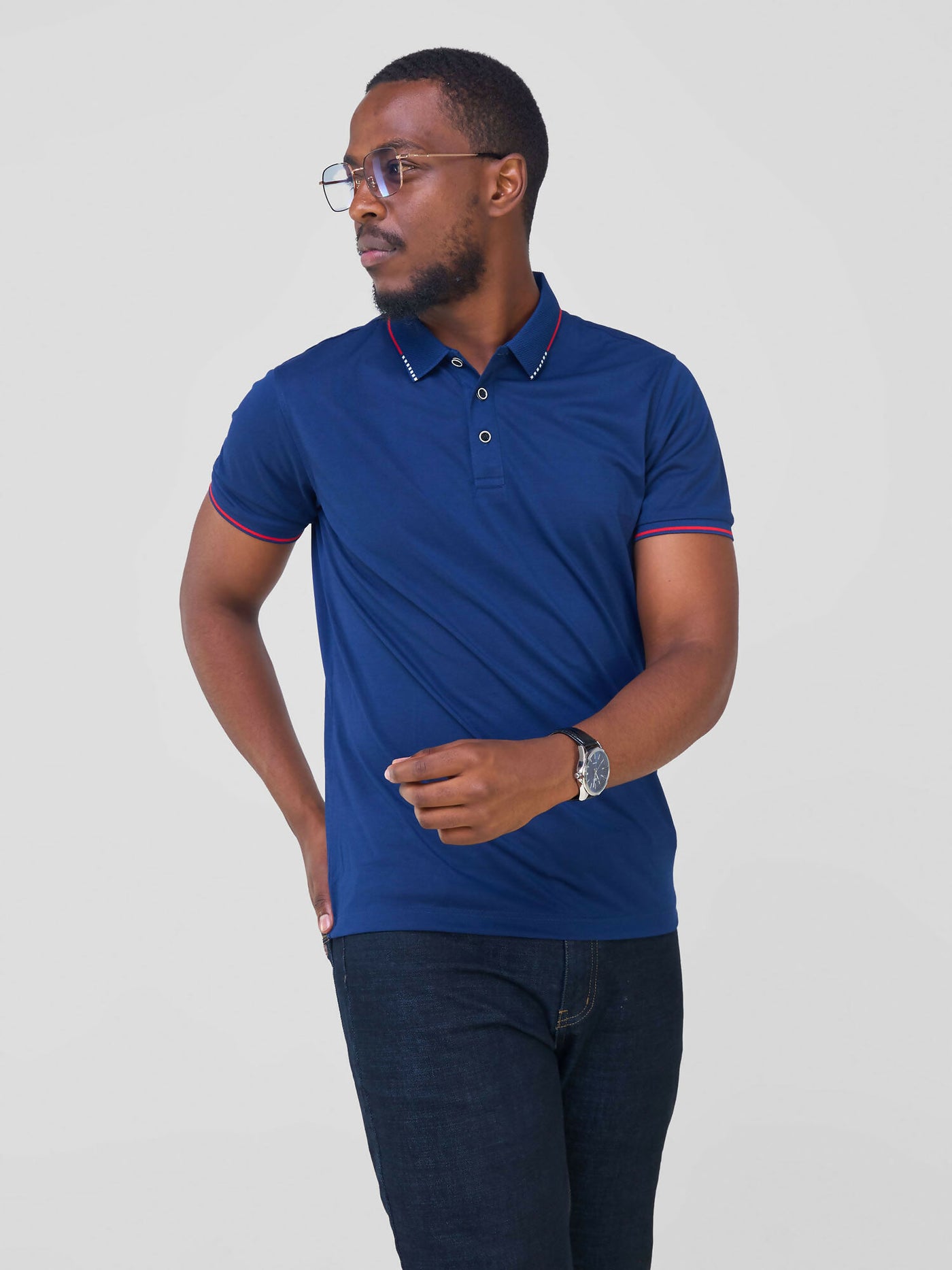 Short Sleeved Polo T-Shirt - Navy Blue - Shopzetu