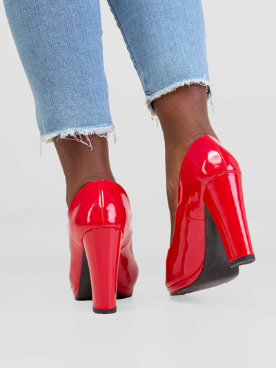 Be Unique Zara Peep Toe Chunky Heel - Red