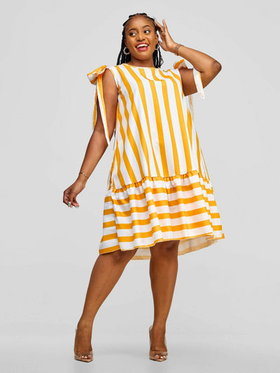 Stylish Sisters Dress - Yellow / White Stripes - Shopzetu