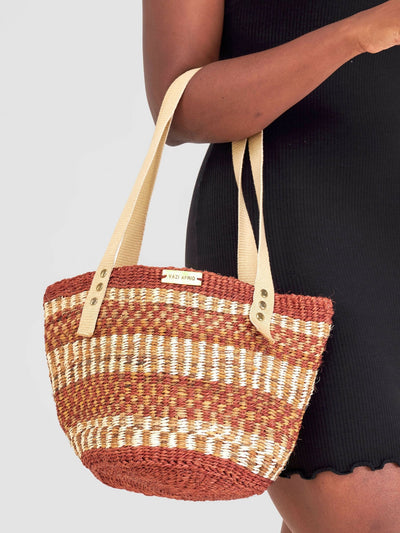 Vazi Afriq Sisal Banana Fiber Bag - Maroon / White - Shopzetu