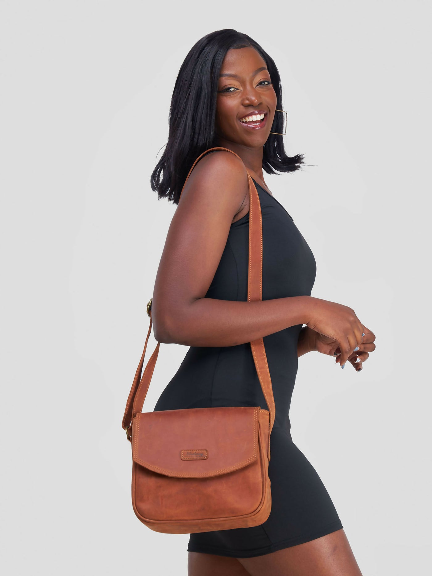 Blueberry Leather Sling Bag - Brown