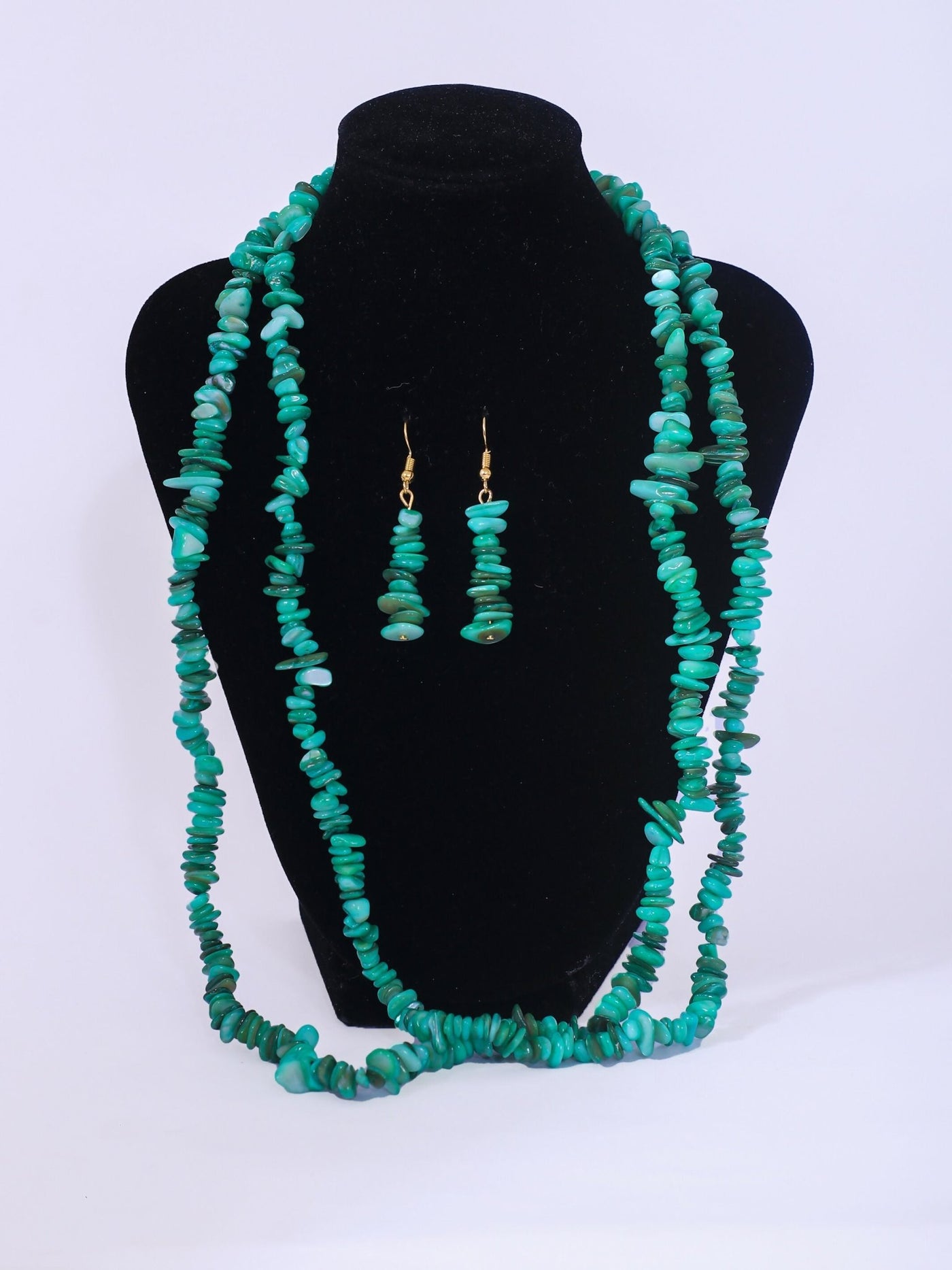 Double Layered Ceramic Beads Necklace Set - Green - Shopzetu