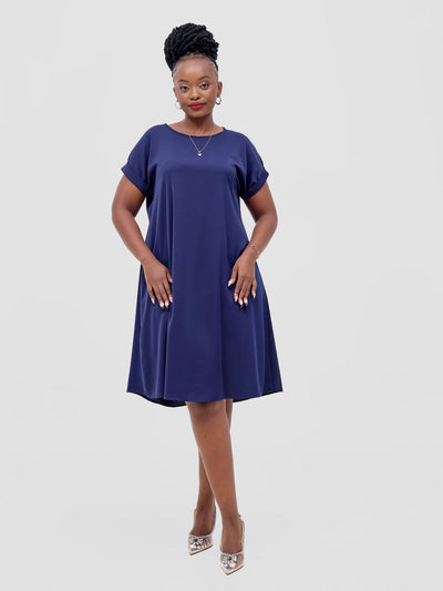 Vivo Pesi Drop Shoulder Tent Dress - Navy - Shopzetu