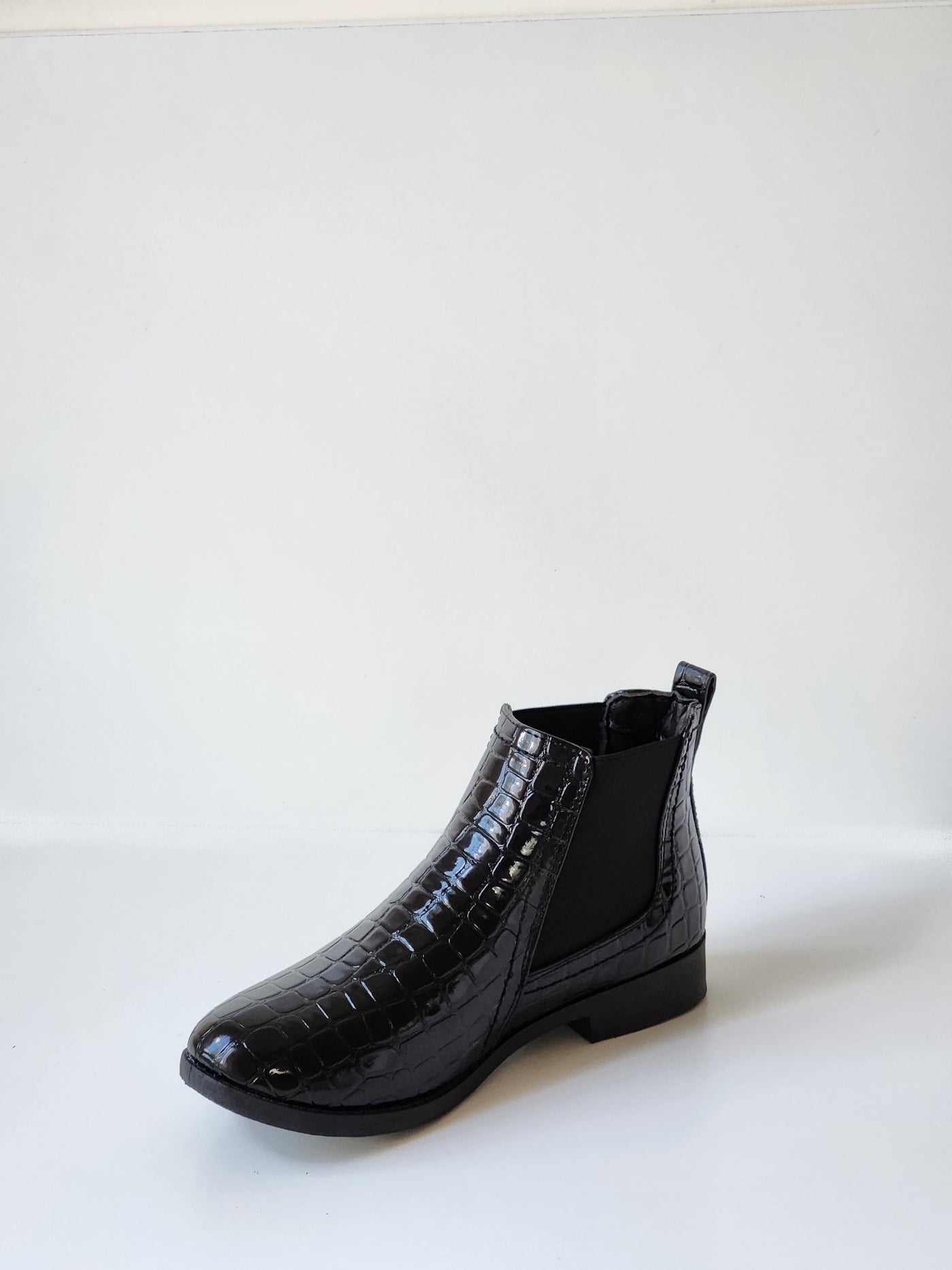 Patent Croc Chelsea Boot - Black - Shopzetu