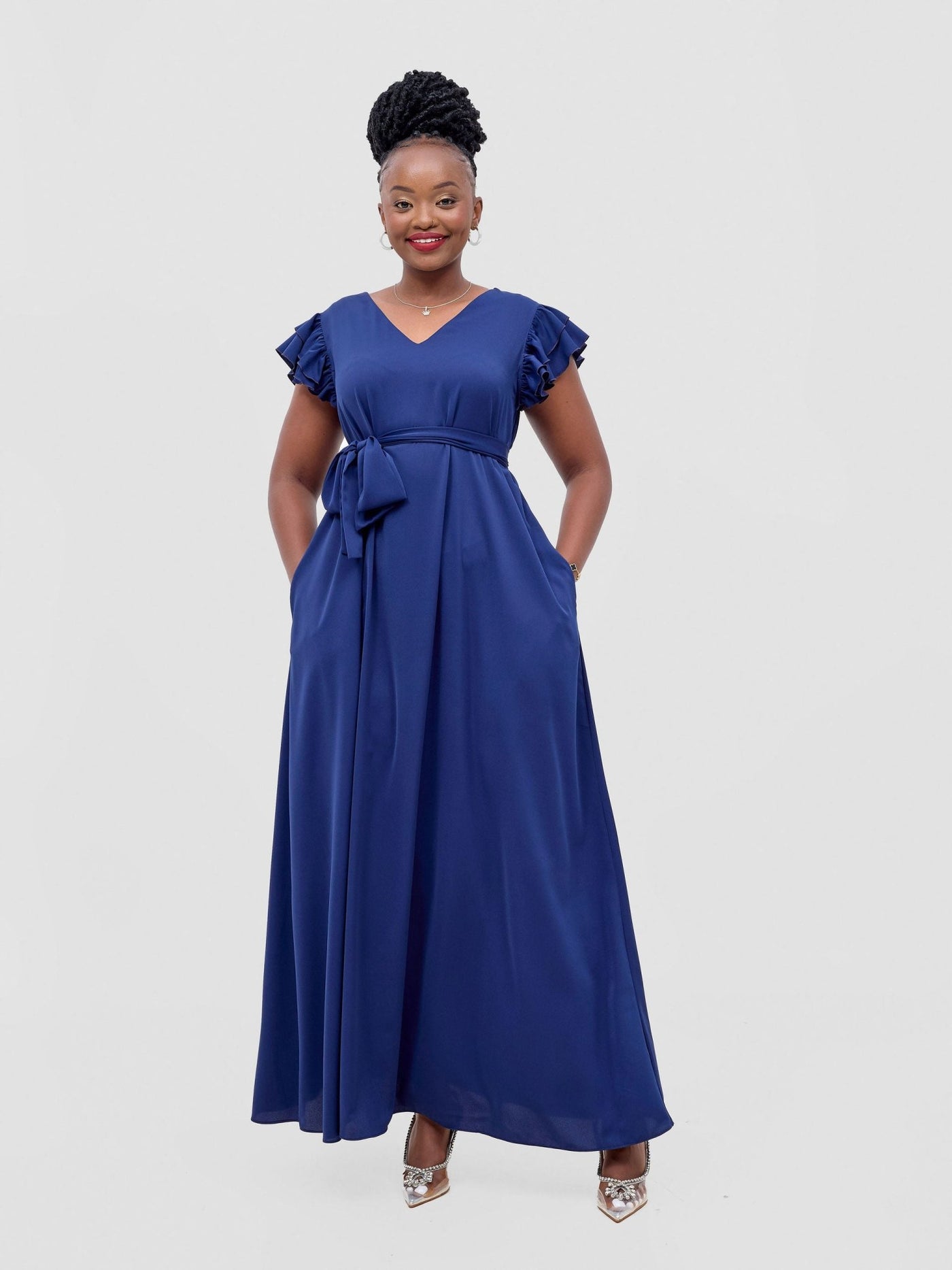 Vivo Nasinka A - line Maxi Dress - Light Navy Blue - Shopzetu