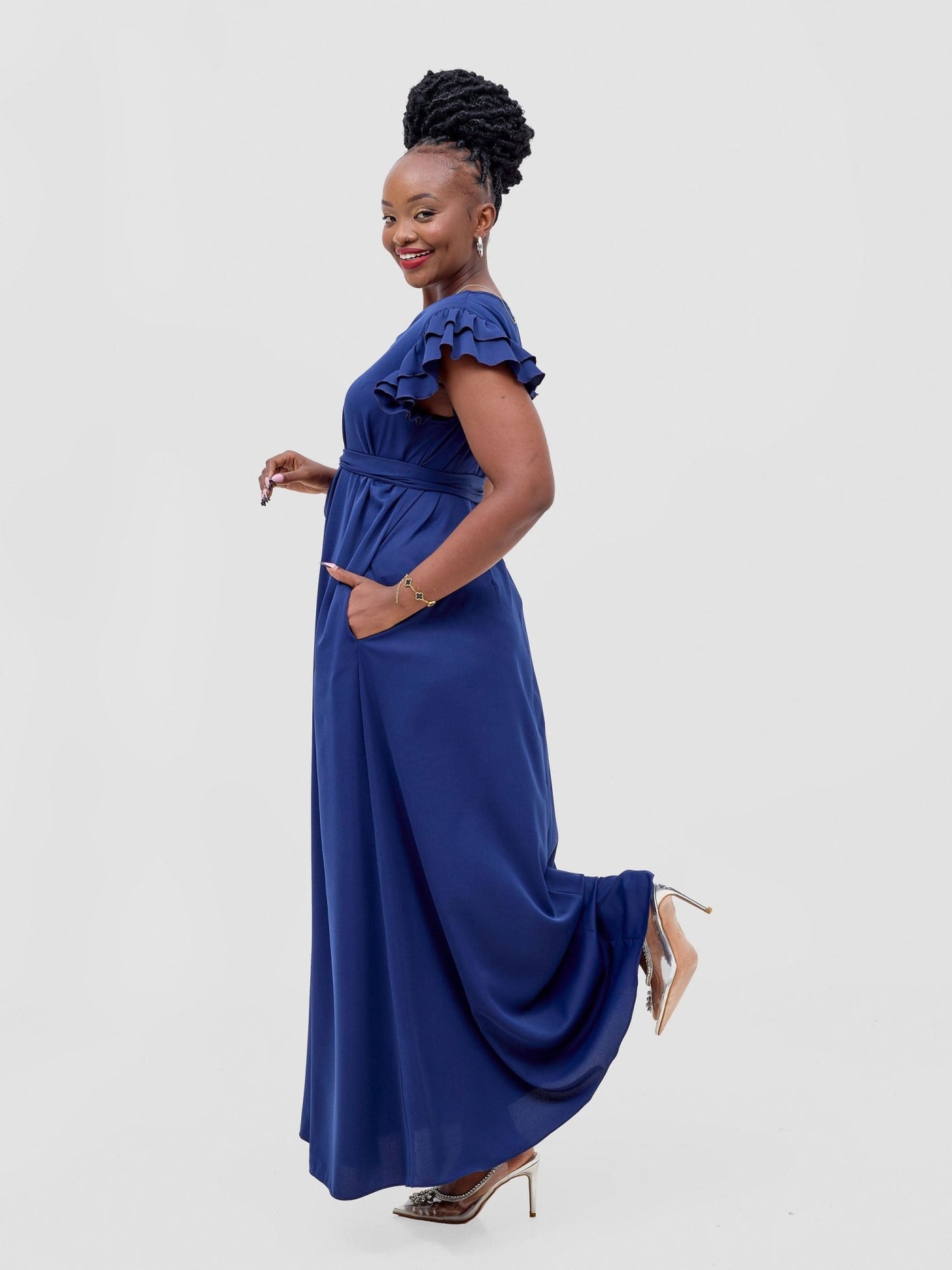 Vivo Nasinka A - line Maxi Dress - Light Navy Blue - Shopzetu