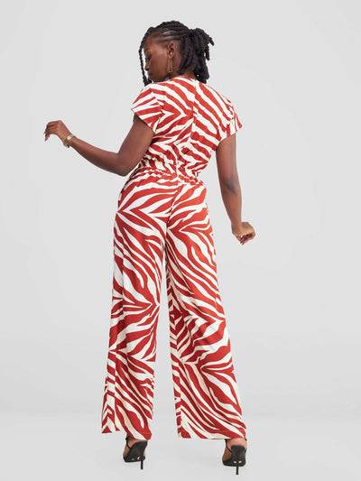 Vuli Closet Jumpsuit - Brown / White Print - Shopzetu