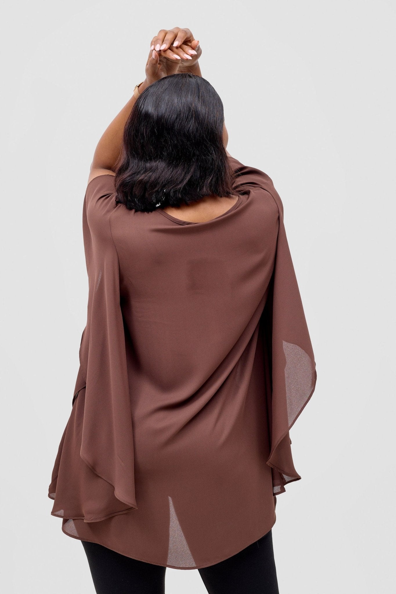 Vivo Meli Ruffle Sleeve Top - Brown - Shopzetu