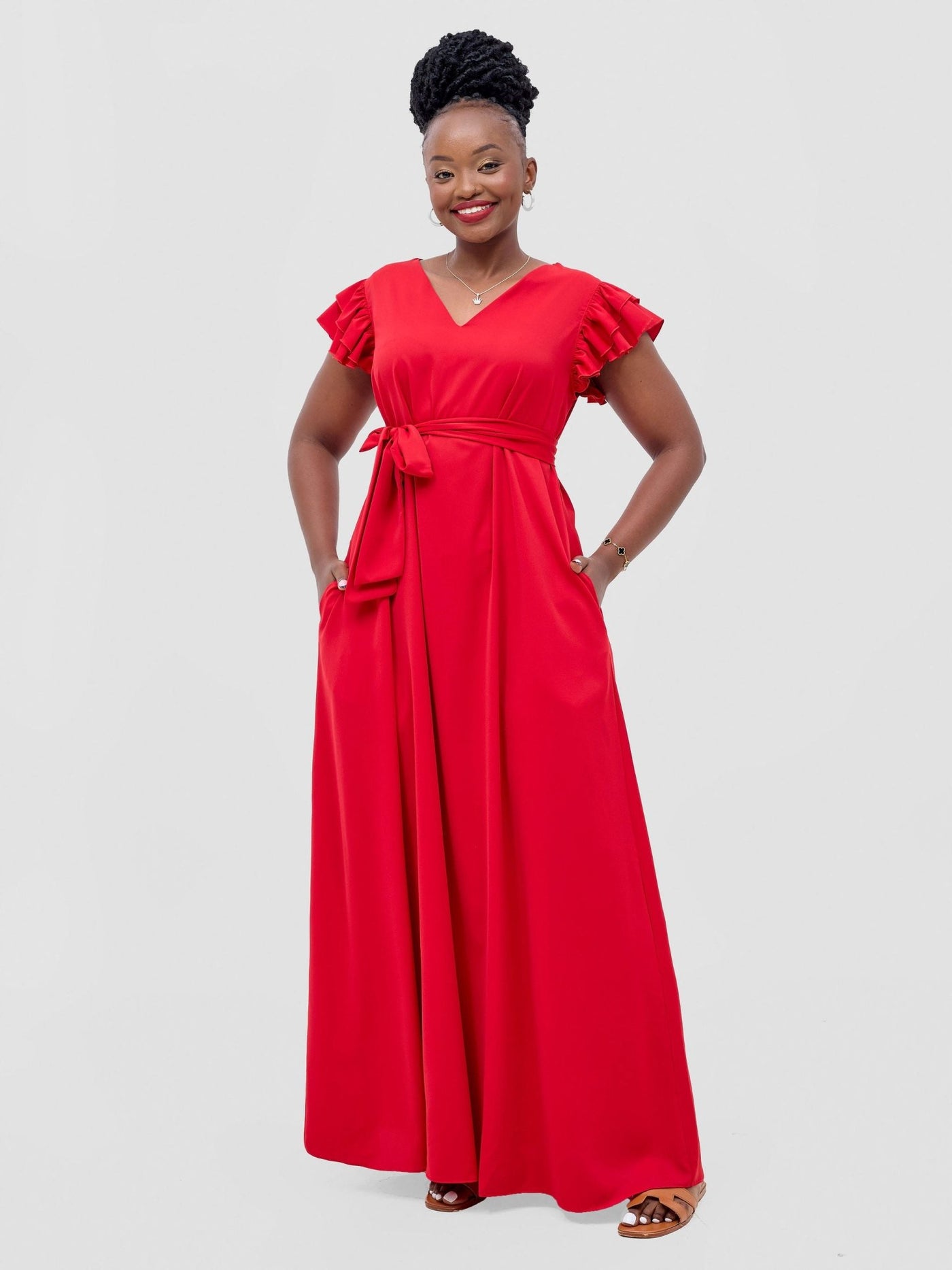 Vivo Nasinka A - line Maxi Dress - Red - Shopzetu