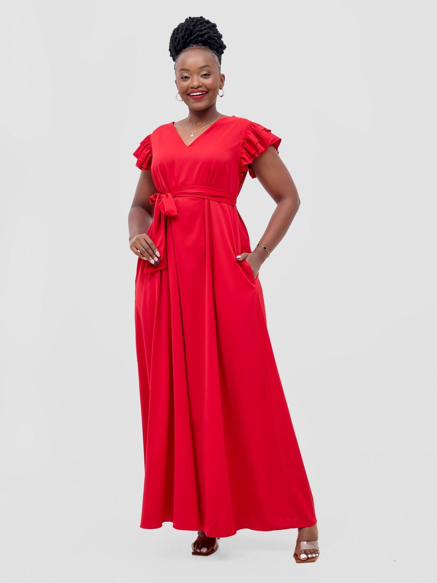 Vivo Nasinka A - line Maxi Dress - Red - Shopzetu